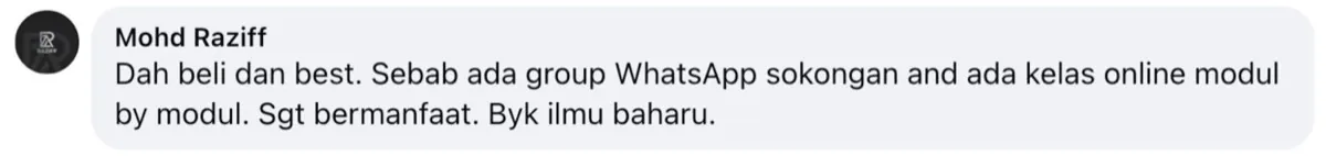 Tangkap layar maklum balas pembeli